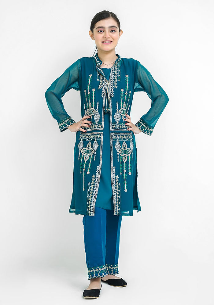 Chiffon Embroidered 2 Pc Suit - Wear Ochre