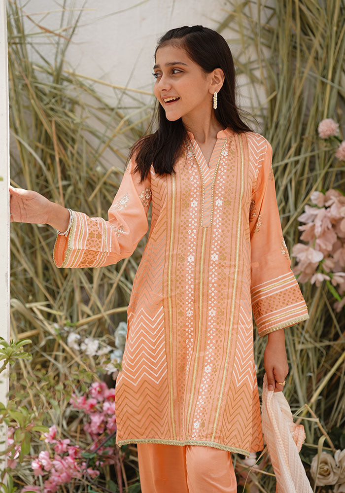 Cotton Silk Block Printed 3 Pc Suit - Wear Ochre