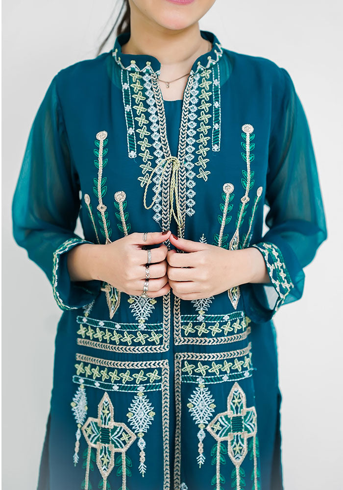 Chiffon Embroidered 2 Pc Suit - Wear Ochre