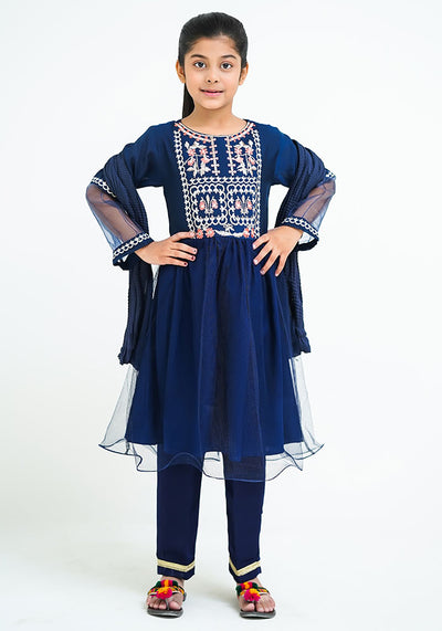 Net Embroidered 3 Pc Suit