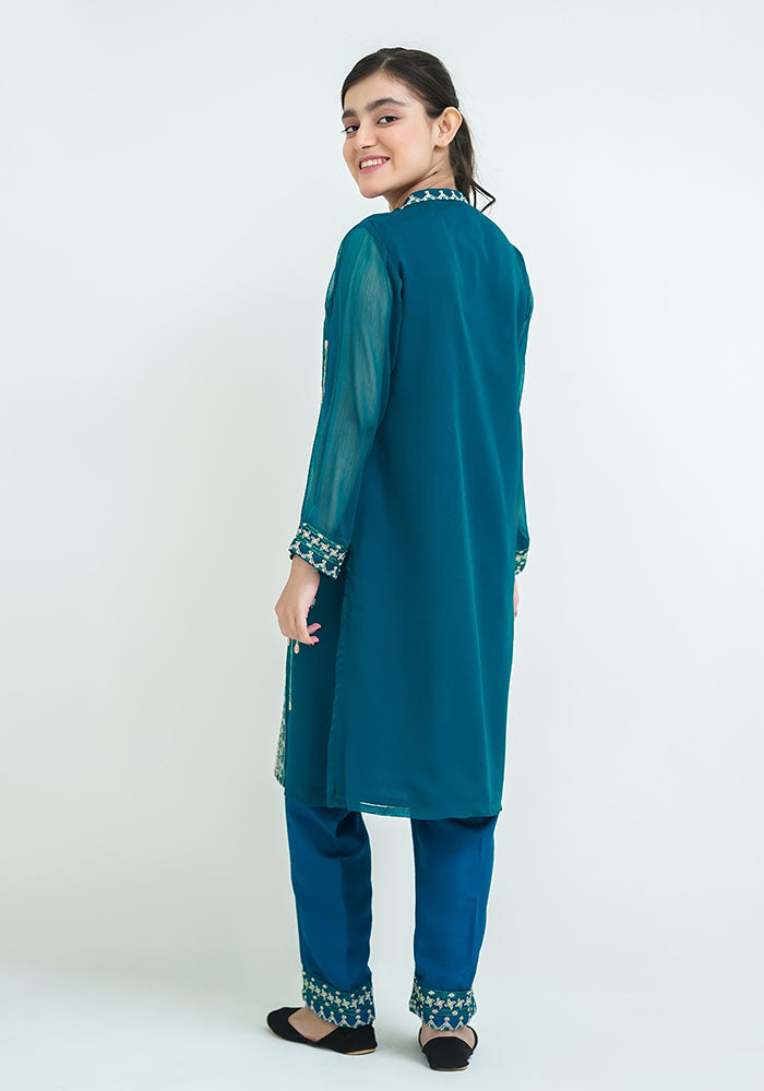 Chiffon Embroidered 2 Pc Suit - Wear Ochre