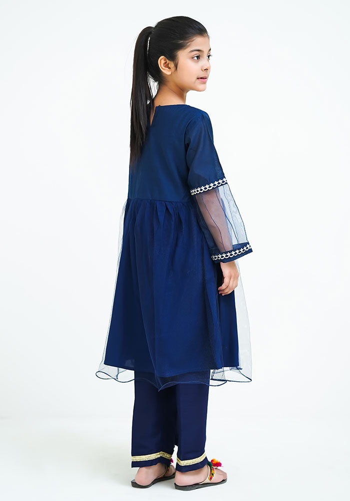Net Embroidered 3 Pc Suit - Wear Ochre