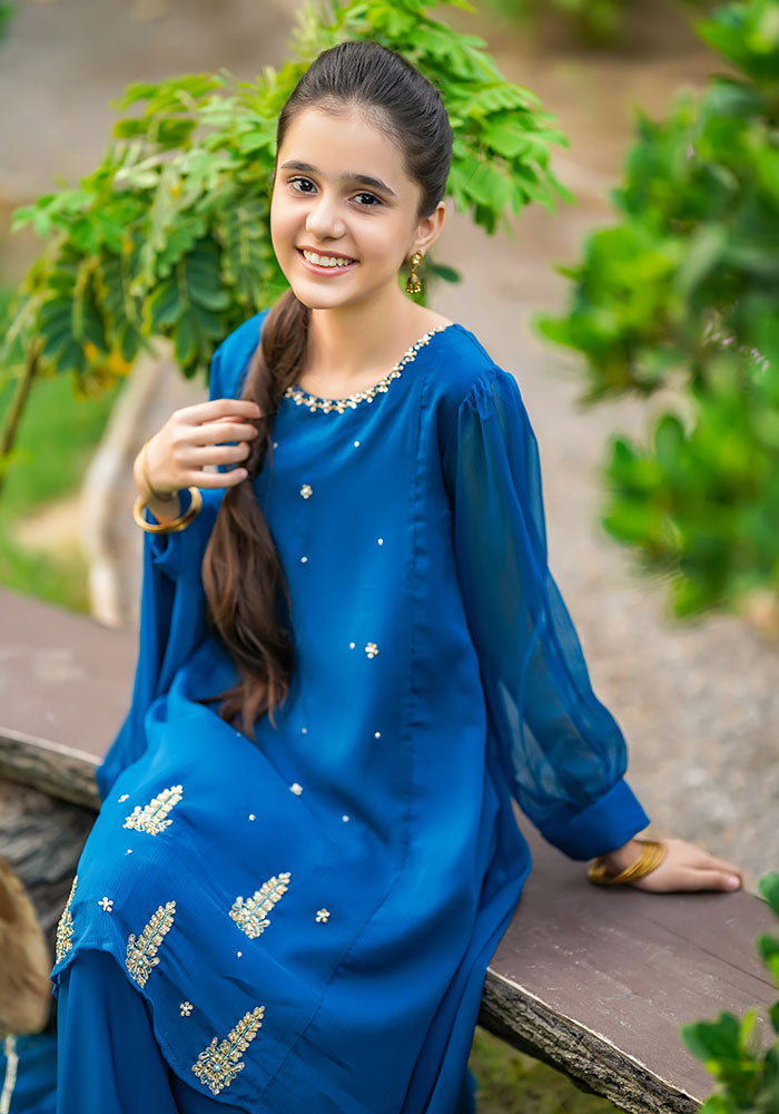 Chiffon Hand Work 3 Pc Suit - Wear Ochre