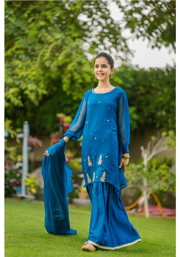 Chiffon Hand Work 3 Pc Suit - Wear Ochre