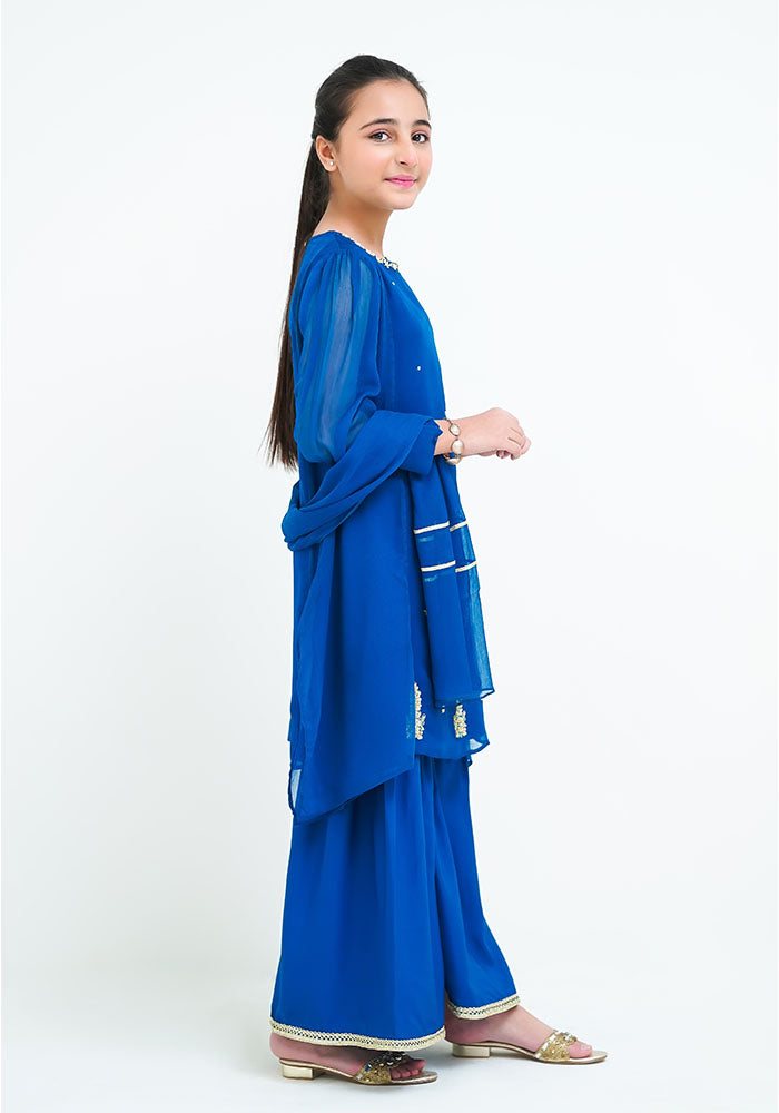 Chiffon Hand Work 3 Pc Suit - Wear Ochre