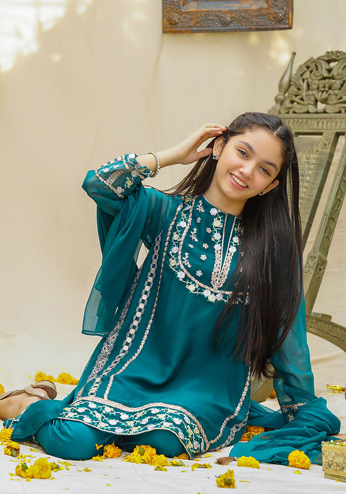 Chiffon Embroidered 3 Pc Suit - Wear Ochre