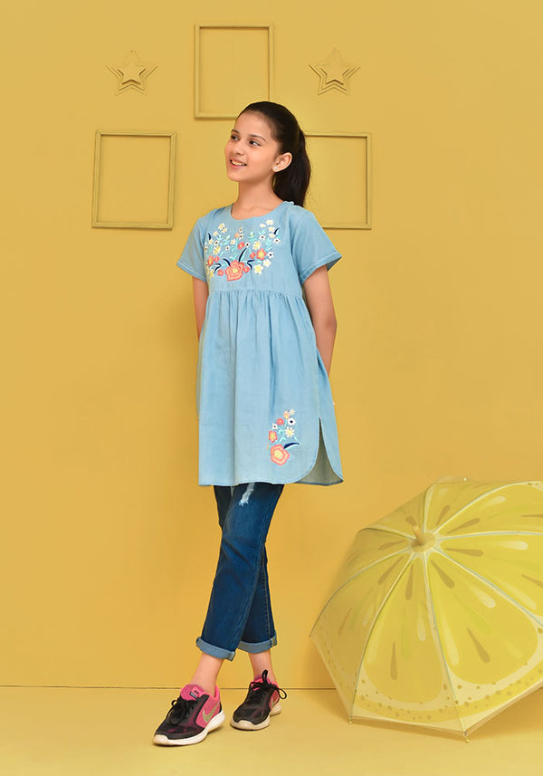 Denim Embroidered Top - Wear Ochre