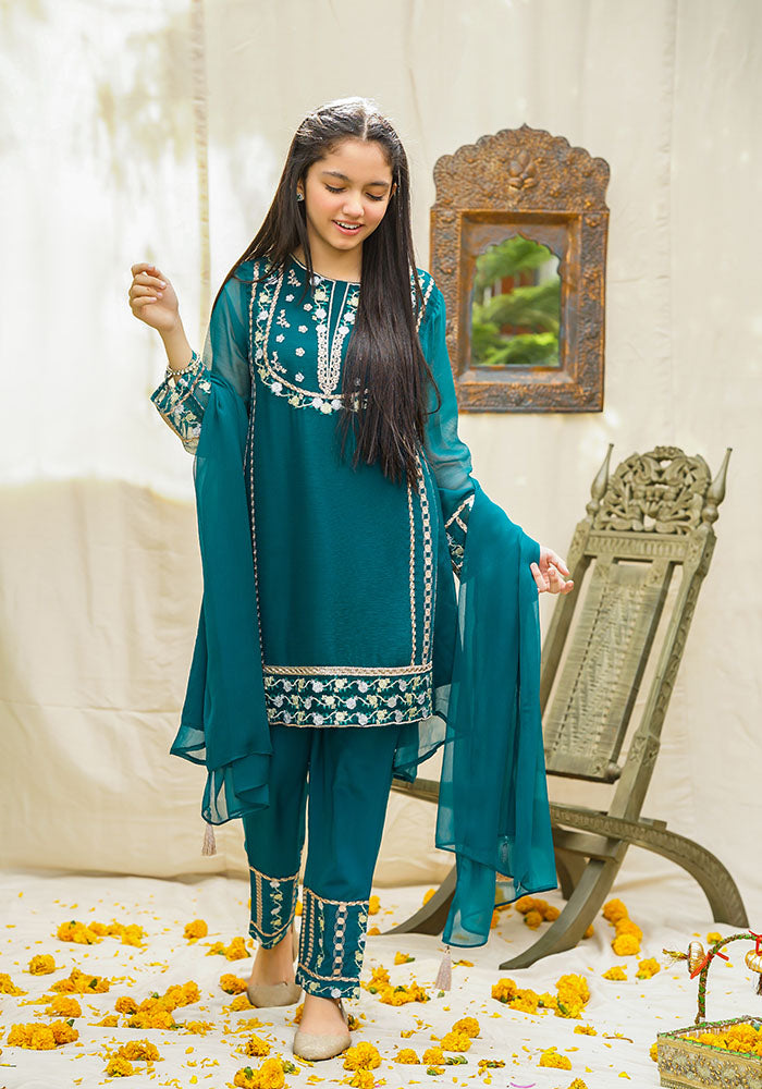 Chiffon Embroidered 3 Pc Suit - Wear Ochre