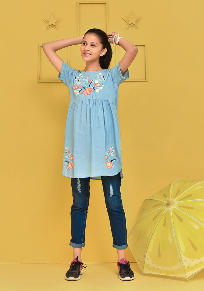 Denim Embroidered Top - Wear Ochre