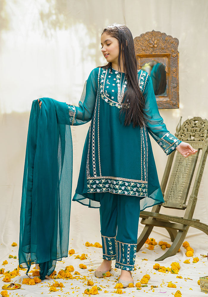 Chiffon Embroidered 3 Pc Suit - Wear Ochre