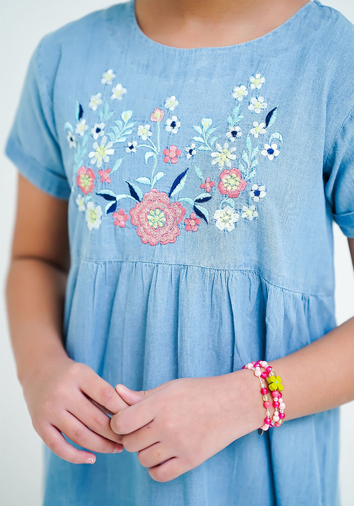 Denim Embroidered Top - Wear Ochre