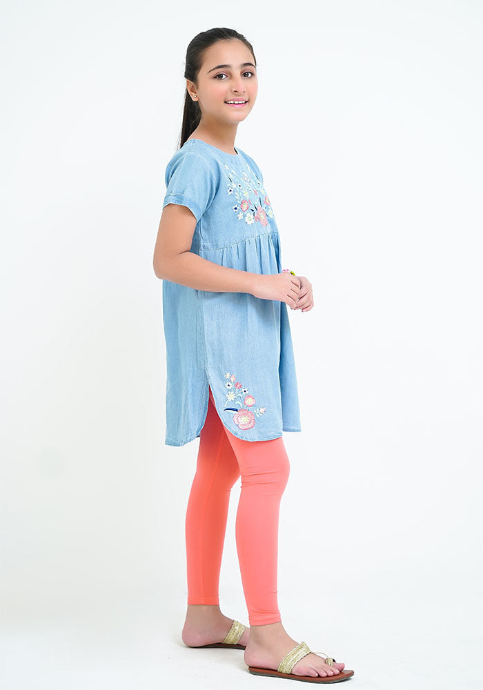 Denim Embroidered Top - Wear Ochre