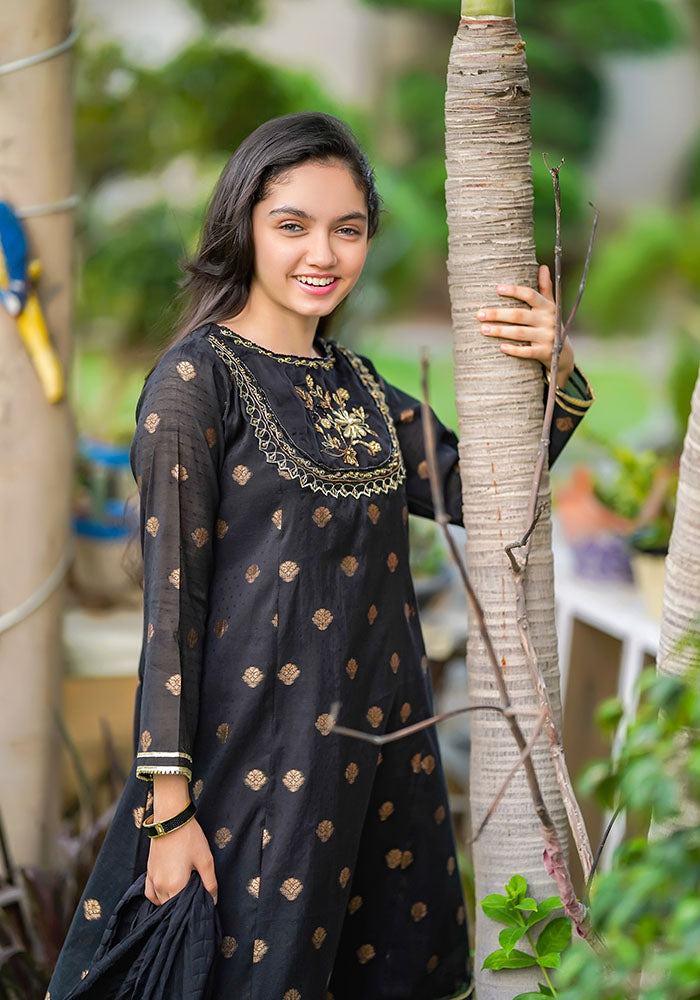 Cotton Jacquard Hand Work 3 Pc Suit - Wear Ochre