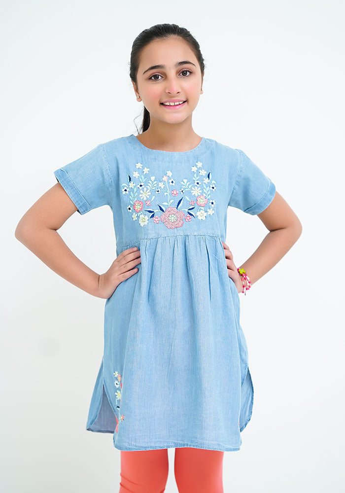 Denim Embroidered Top - Wear Ochre