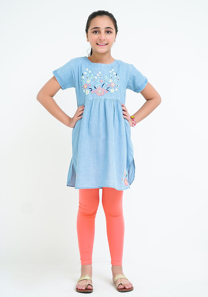 Denim Embroidered Top - Wear Ochre