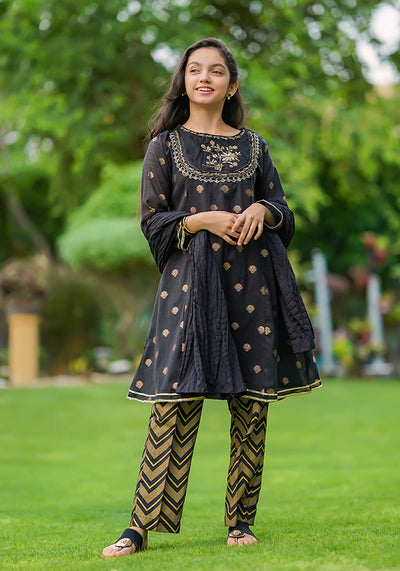 Cotton Jacquard Hand Work 3 Pc Suit