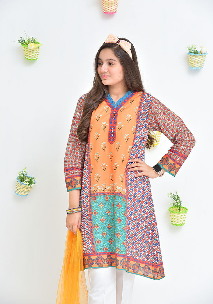 Lawn Digital Printed 3 Pc Suit - Wear Ochre