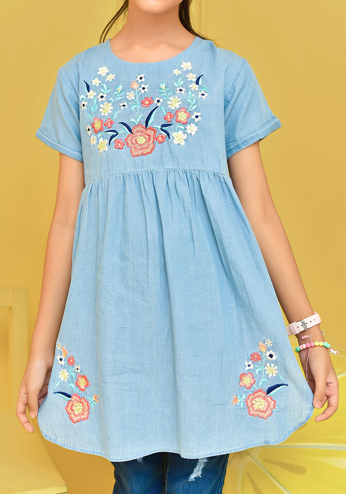 Denim Embroidered Top - Wear Ochre