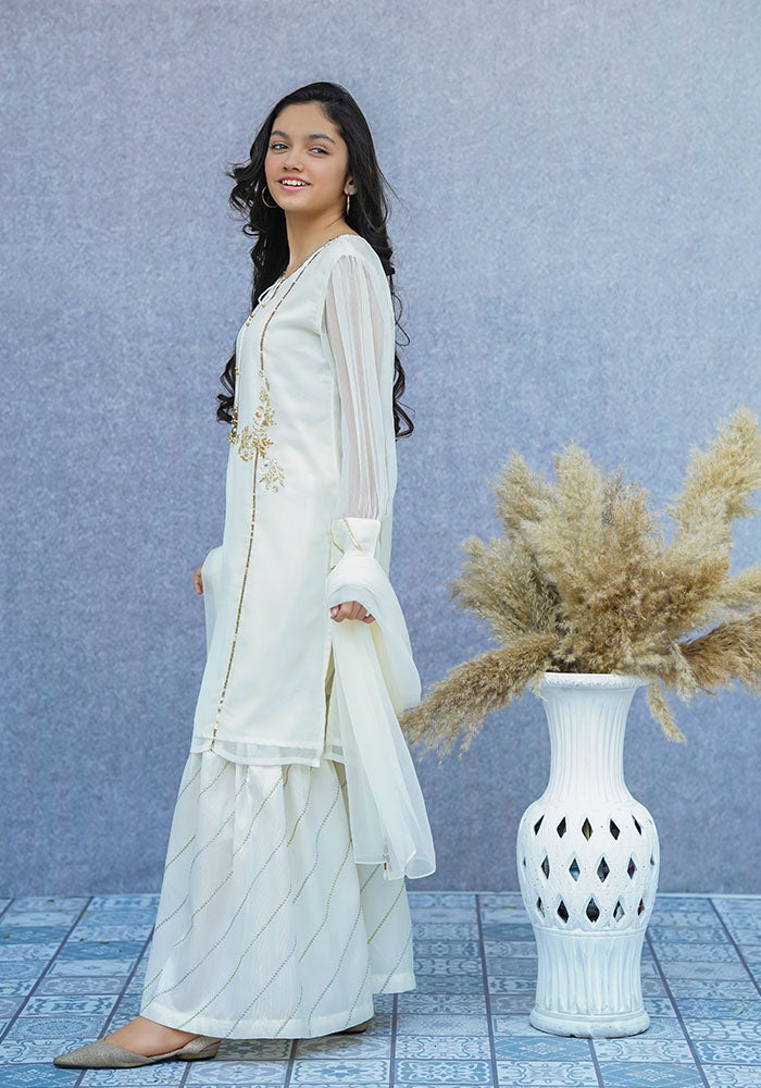 Chiffon Hand Work 3 Pc Suit - Wear Ochre