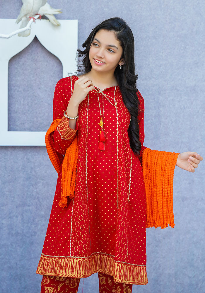 Cotton Printed 3 Pc Suit - Wear Ochre
