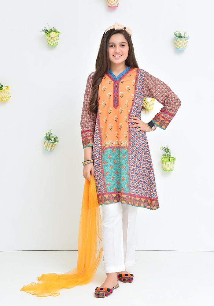 Lawn Digital Printed 3 Pc Suit - Wear Ochre