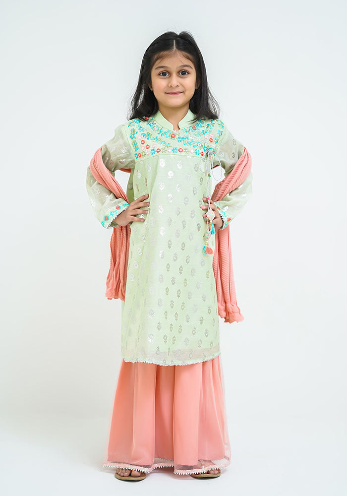 Paper Cotton Embroidered 3 Pc Suit - Wear Ochre