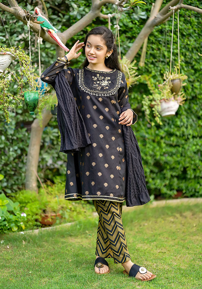 Cotton Jacquard Hand Work 3 Pc Suit - Wear Ochre