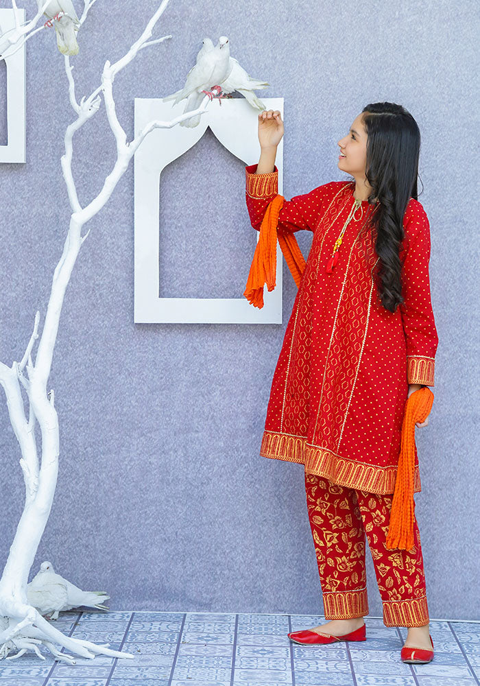 Cotton Printed 3 Pc Suit - Wear Ochre