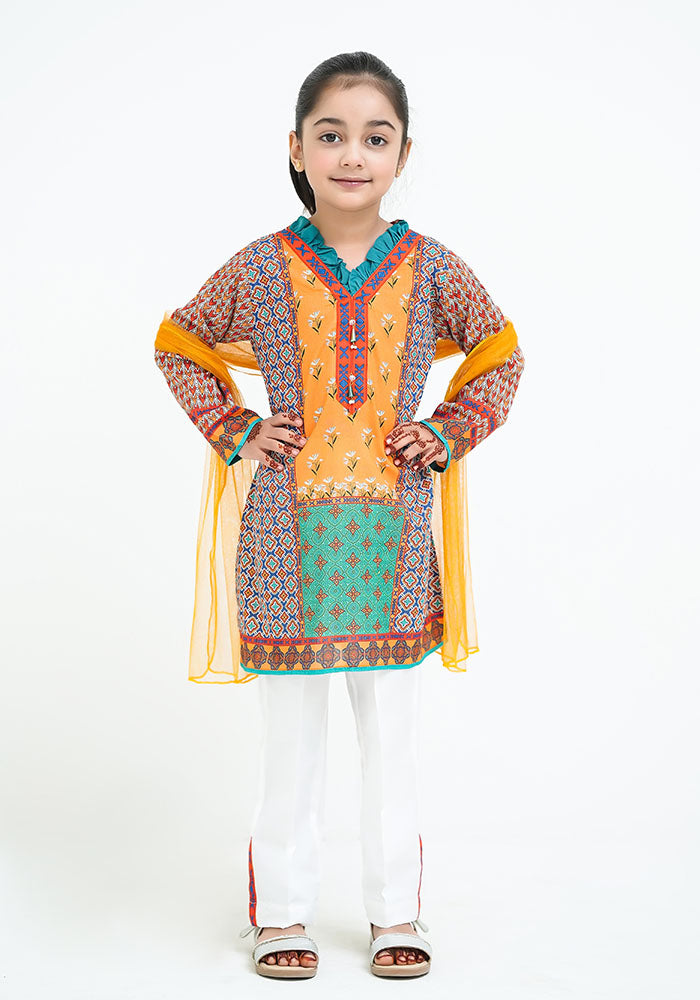 Lawn Digital Printed 3 Pc Suit - Wear Ochre