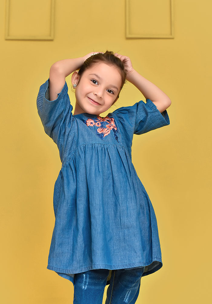 Denim Embroidered Top - Wear Ochre