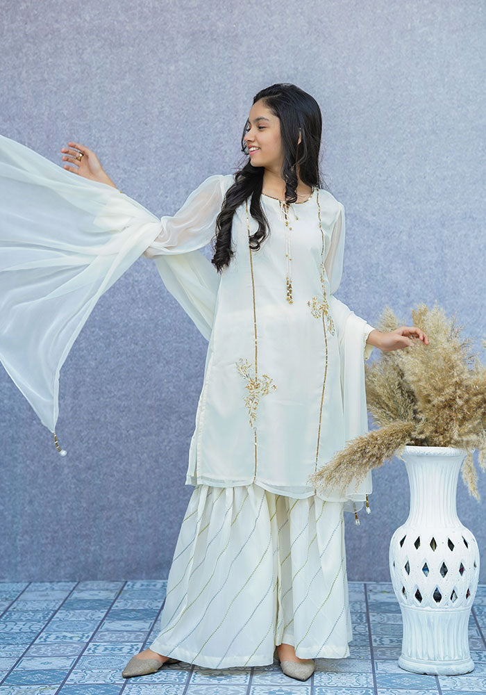 Chiffon Hand Work 3 Pc Suit - Wear Ochre