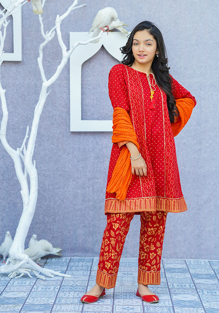 Cotton Printed 3 Pc Suit - Wear Ochre