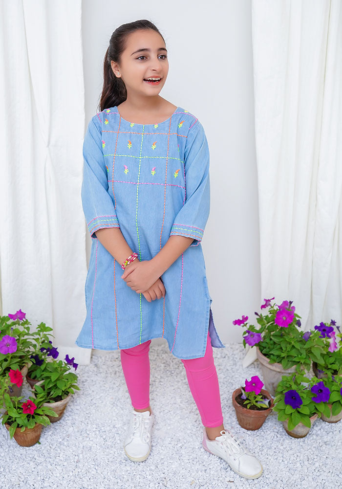 Denim Embroidered Kurta - Wear Ochre
