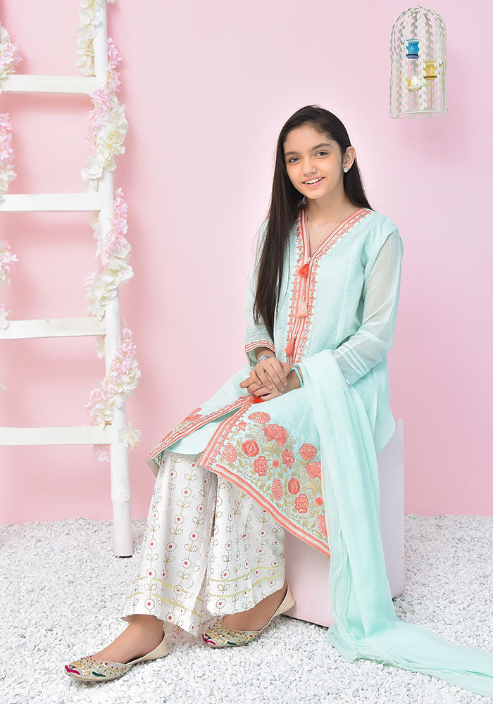 Paper Cotton Embroidered 3 Pc Suit - Wear Ochre
