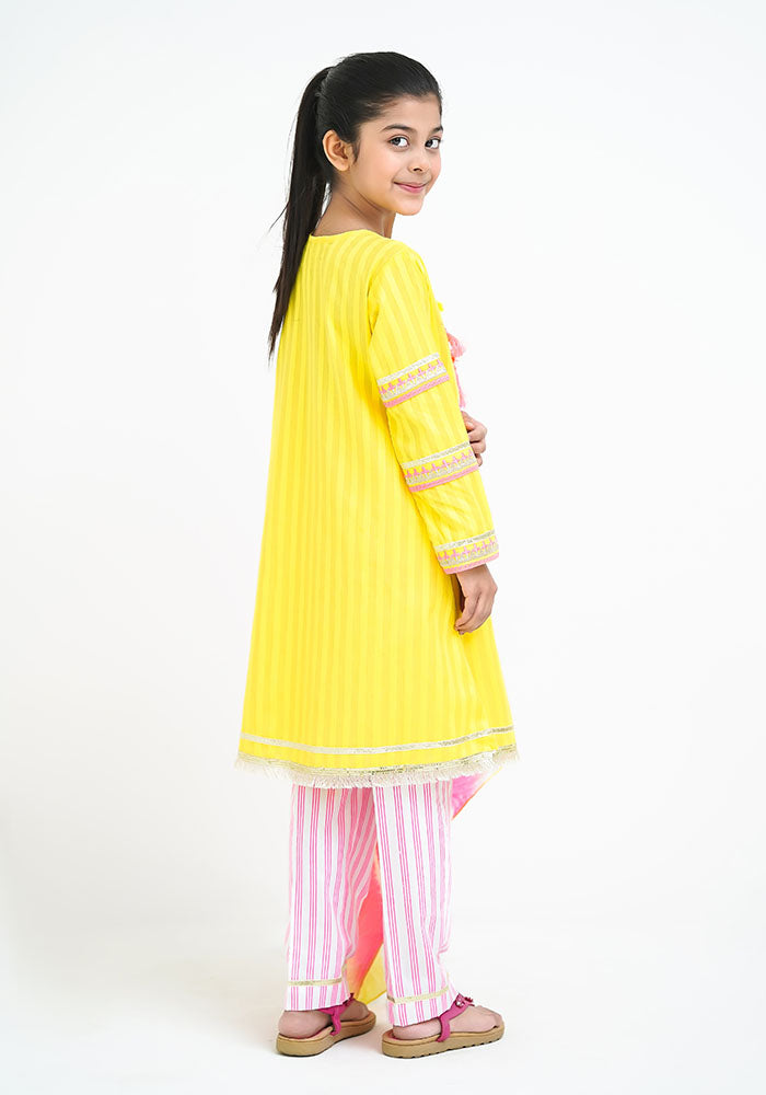 Cotton Jacquard Embroidered 3 Pc Suit - Wear Ochre