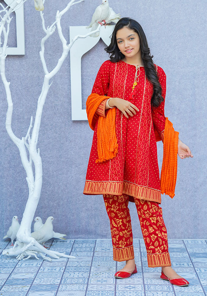 Cotton Printed 3 Pc Suit - Wear Ochre