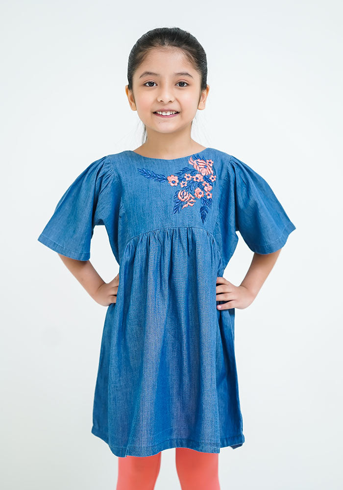 Denim Embroidered Top - Wear Ochre