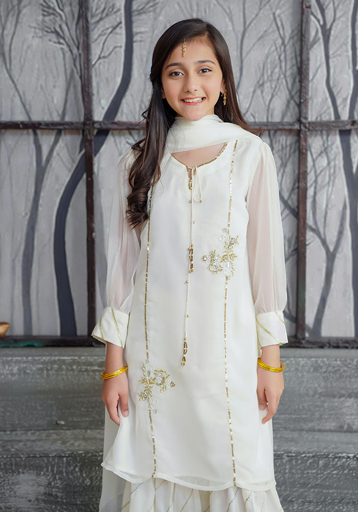 Chiffon Hand Work 3 Pc Suit - Wear Ochre