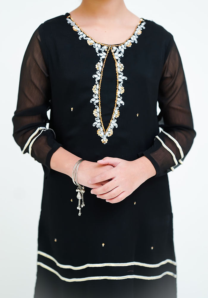 Chiffon Hand Work 3 Pc Suit - Wear Ochre