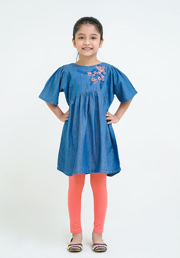 Denim Embroidered Top - Wear Ochre