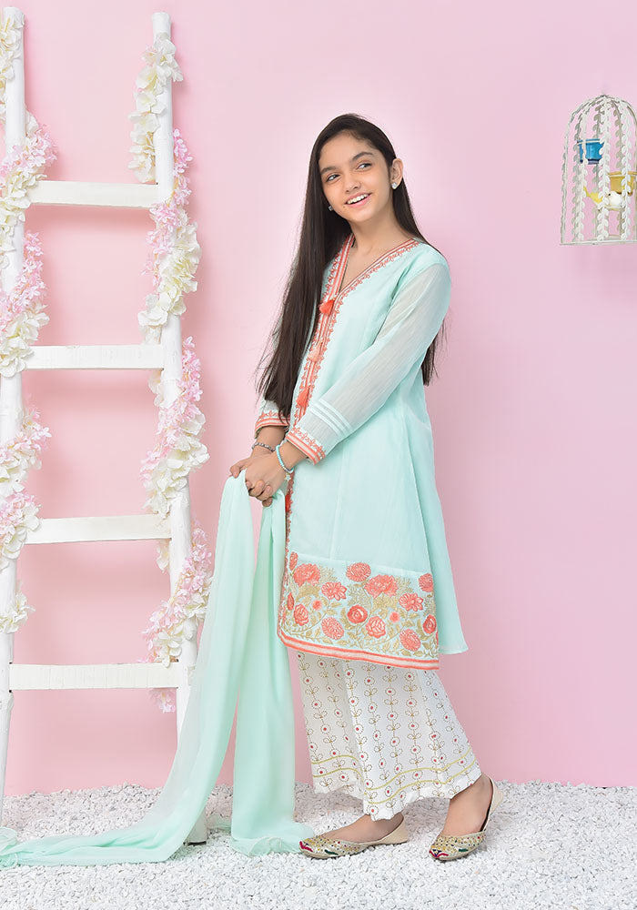 Paper Cotton Embroidered 3 Pc Suit - Wear Ochre