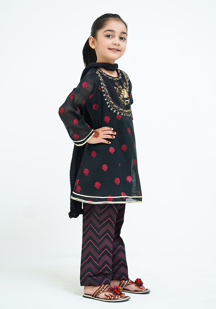 Cotton Jacquard Hand Work 3 Pc Suit - Wear Ochre