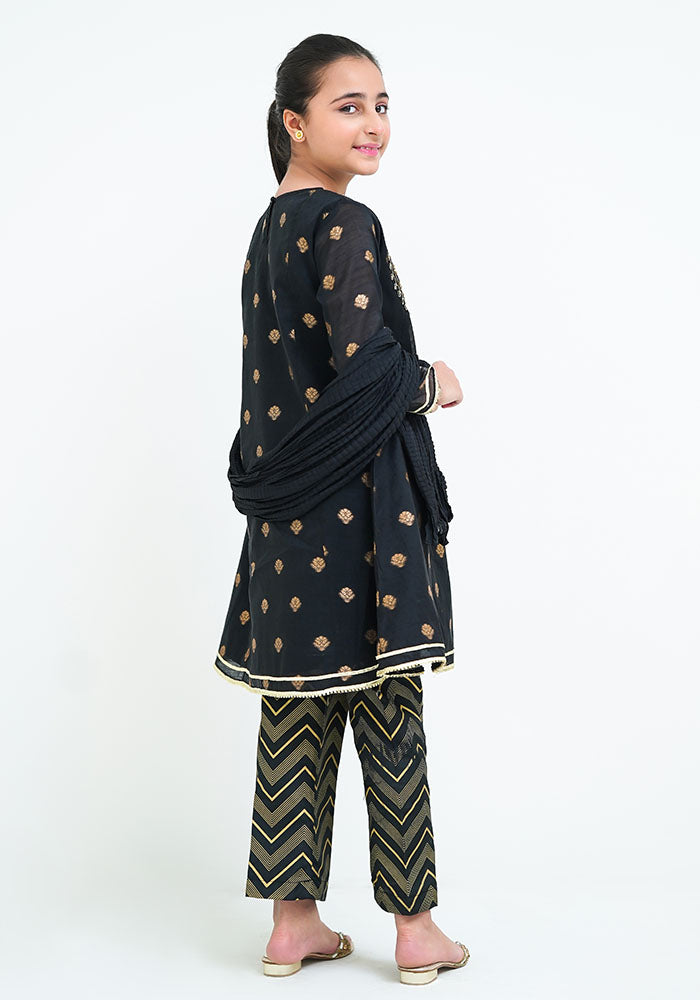 Cotton Jacquard Hand Work 3 Pc Suit - Wear Ochre