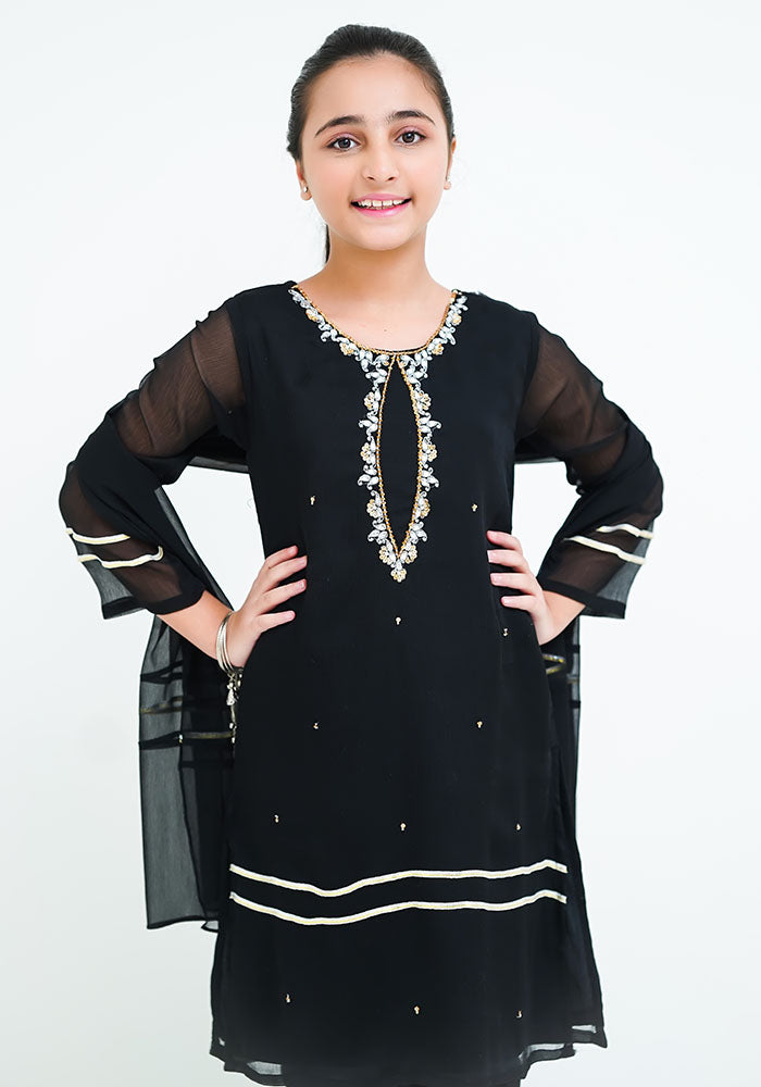 Chiffon Hand Work 3 Pc Suit - Wear Ochre