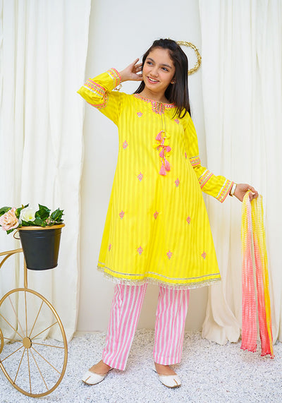 Cotton Jacquard Embroidered 3 Pc Suit