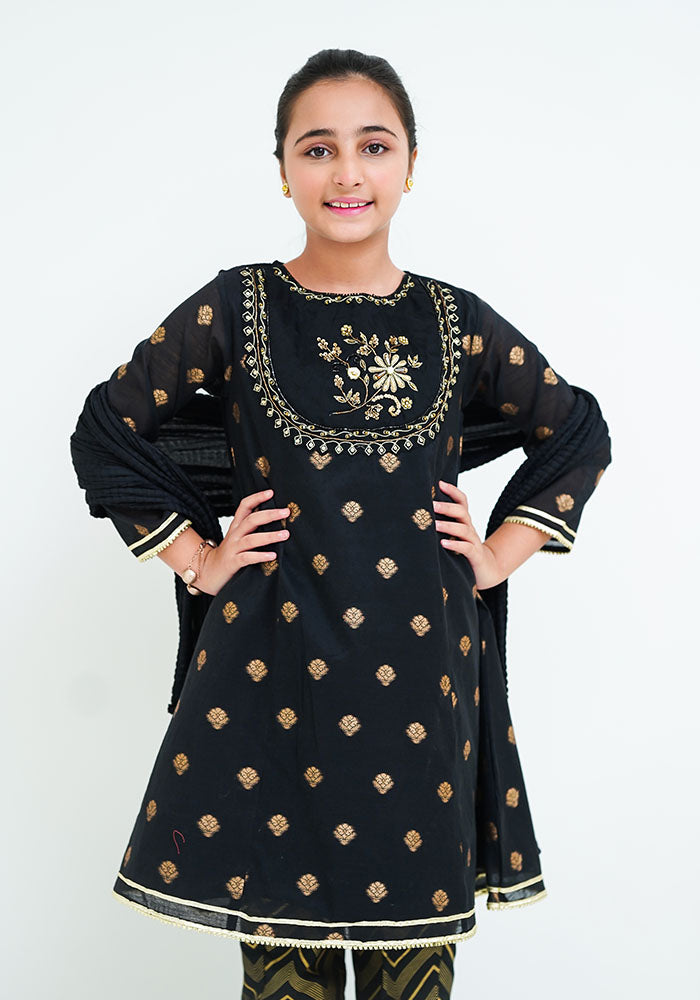 Cotton Jacquard Hand Work 3 Pc Suit - Wear Ochre