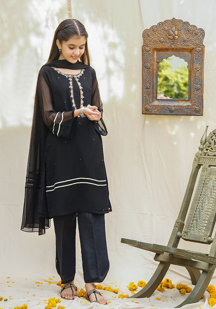 Chiffon Hand Work 3 Pc Suit - Wear Ochre