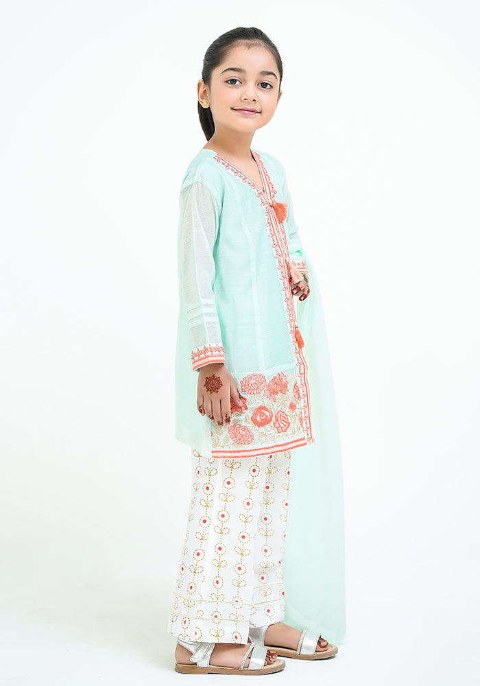 Paper Cotton Embroidered 3 Pc Suit - Wear Ochre