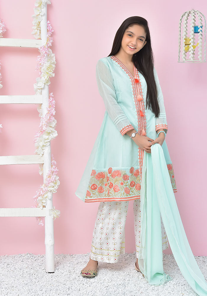Paper Cotton Embroidered 3 Pc Suit - Wear Ochre