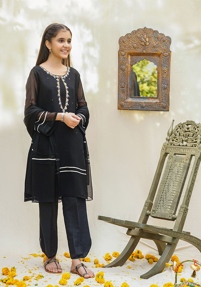 Chiffon Hand Work 3 Pc Suit - Wear Ochre